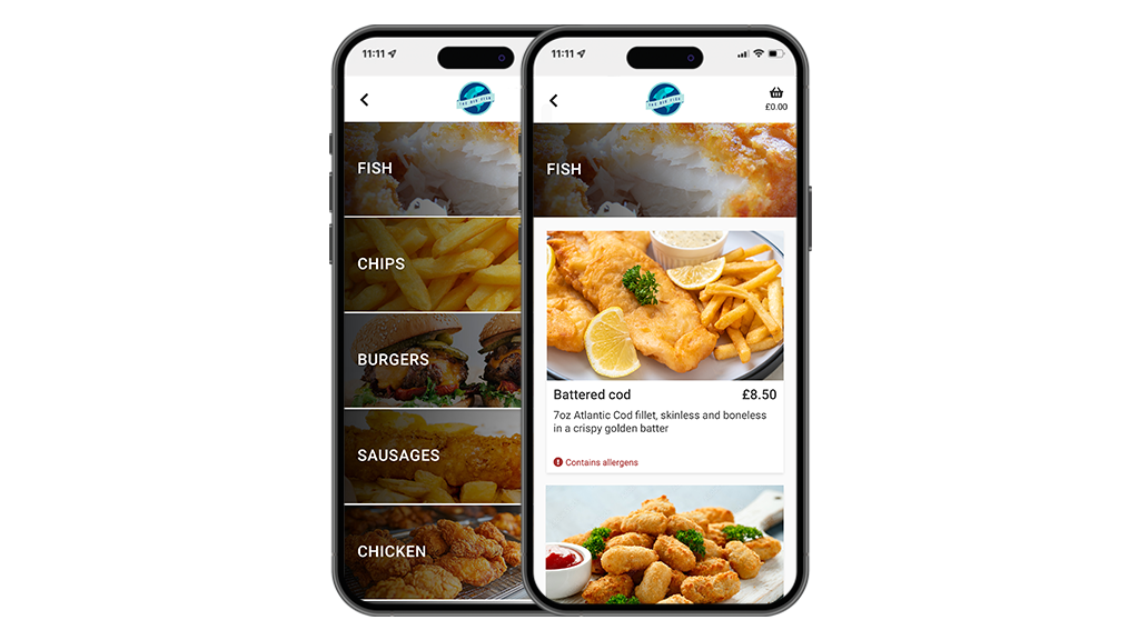 Fish and chip shop menu on TouchTakeaway