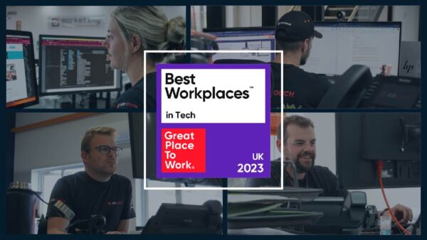 Great Place To Work logo with images of ICRTouch employees