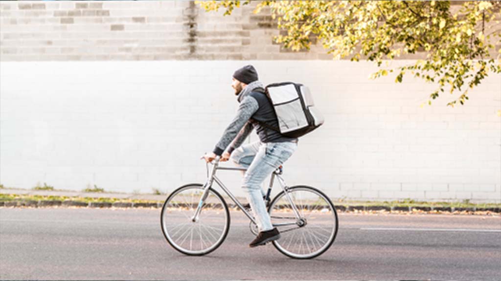 A fast food delivery man cycling
