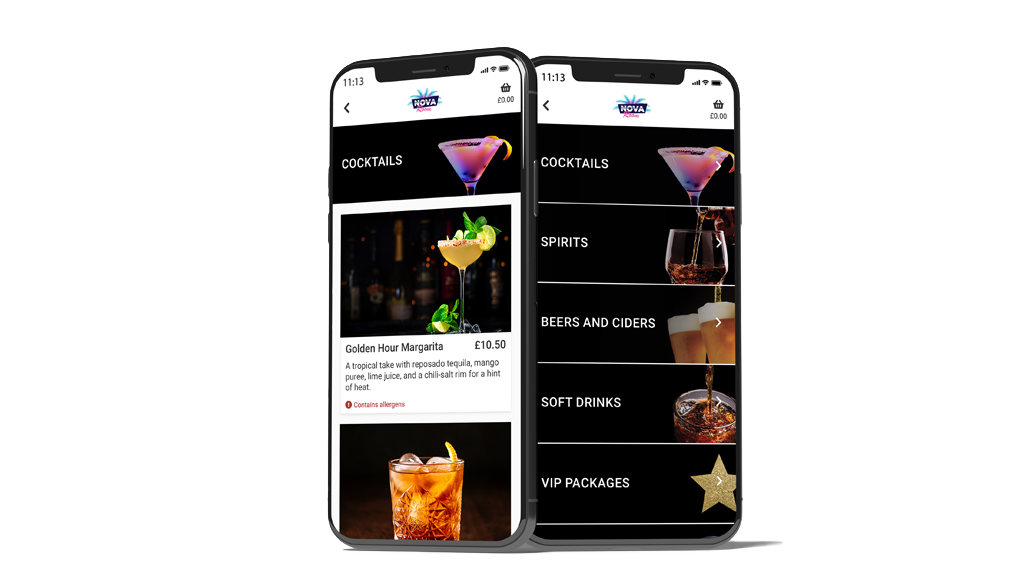 Phones showing ByTable for a nightclub