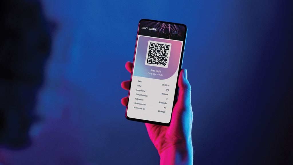 Ibiza Night booked on Ticketing on a phone in a night life setting