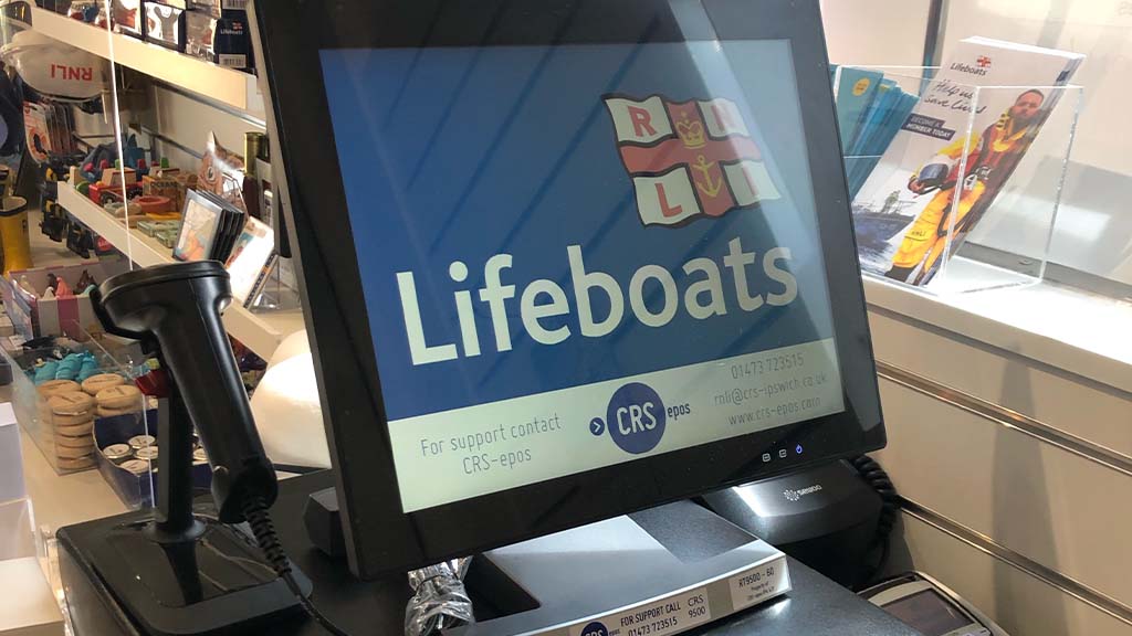 An ICRTouch TouchPoint till on the counter at an RNLI shop