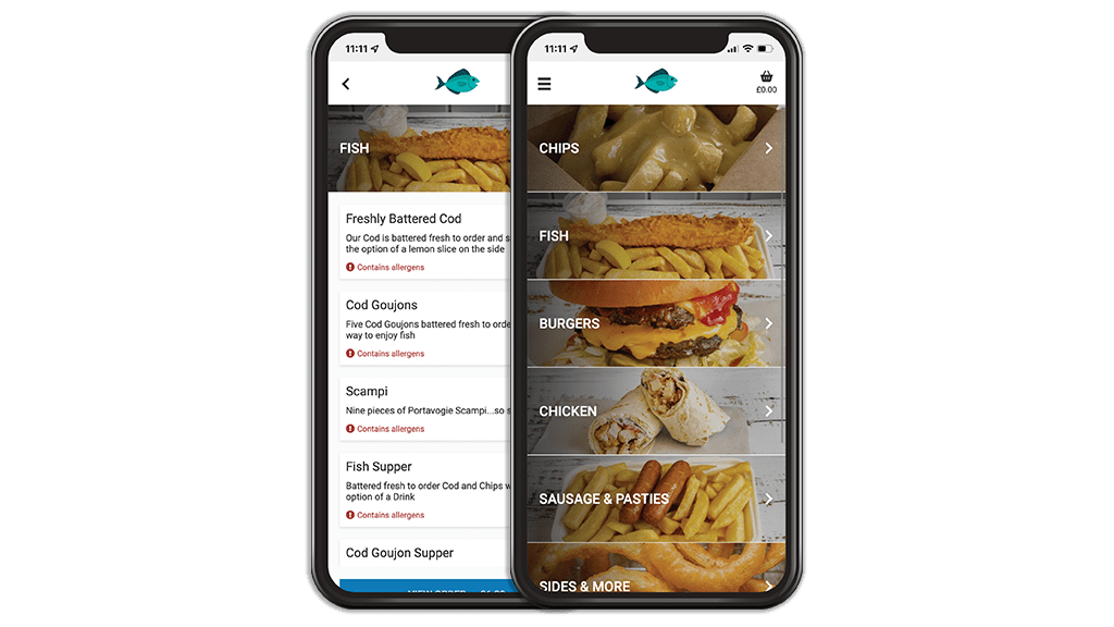 Fish and chip shop menu on TouchTakeaway
