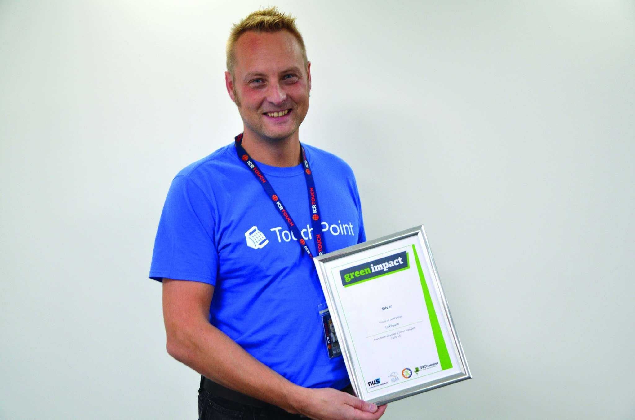 Colin Ringer, ICRTouch CEO holds CO2 emissions certificate